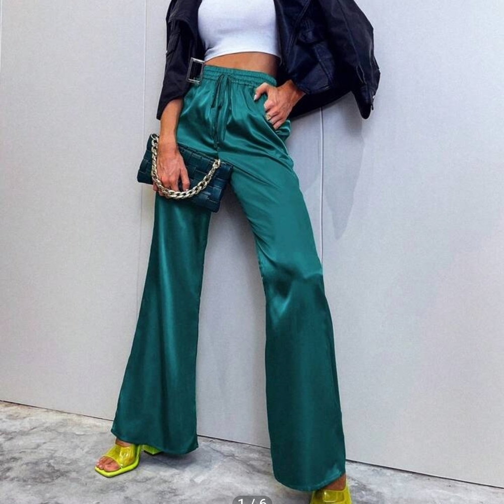SHEIN Green Wide Leg Pants with High-Waist Design